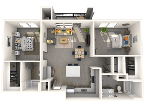 Floor plan for 2 beds, 2 baths, 1018 sqft